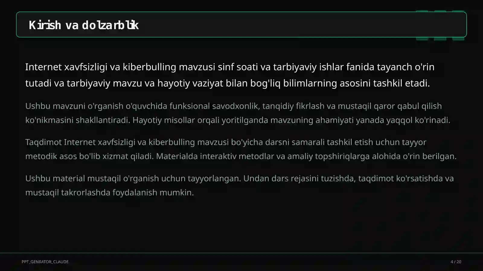 Sinf soati va tarbiyaviy tadbirlar 4
