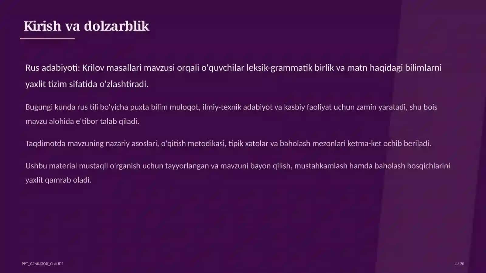 Rus adabiyoti: Krilov masallari (6-sinf) 4