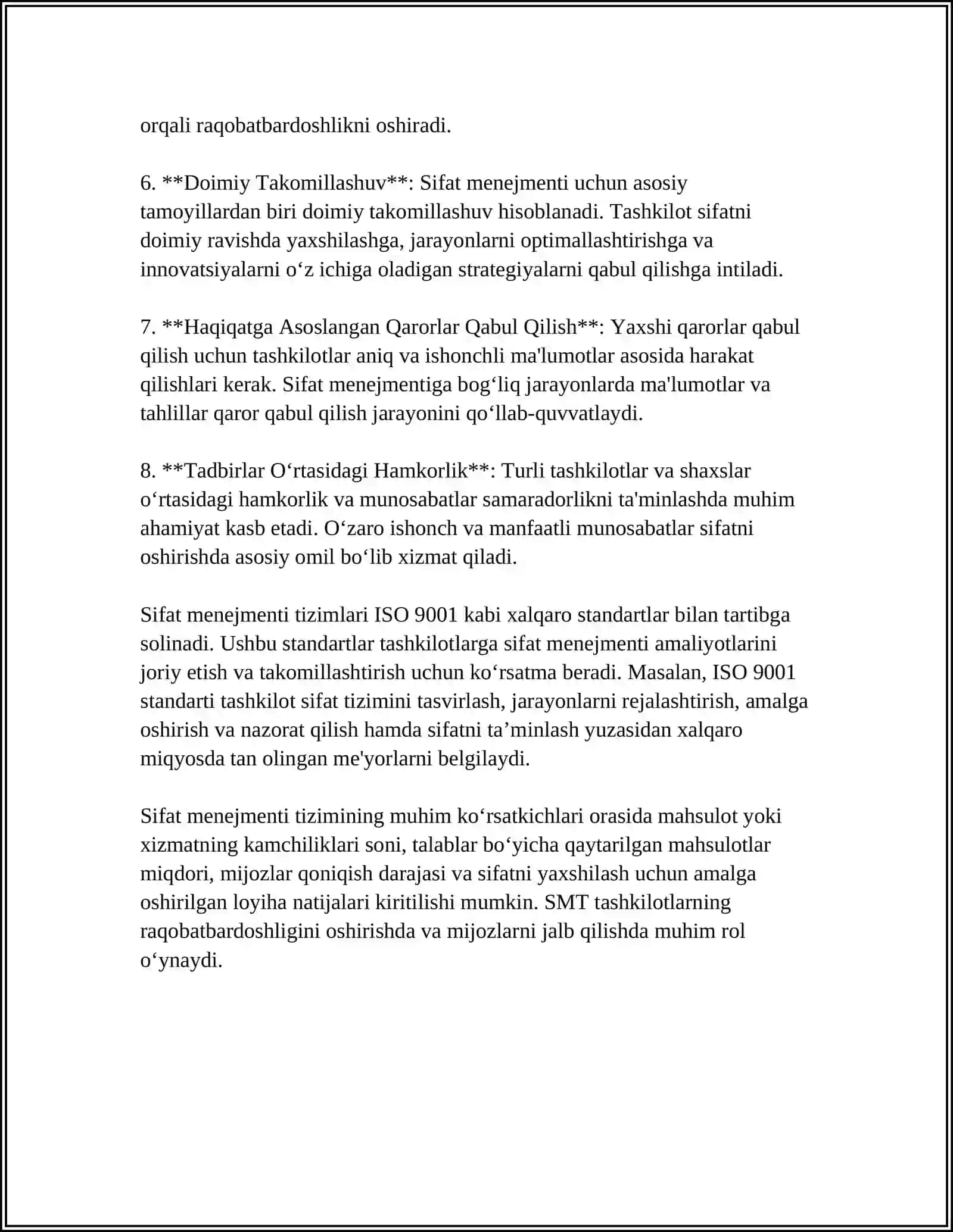 SIFAT MENEJMENTI TIZMINING RIVOJLANISH BOSQICHLARI 4