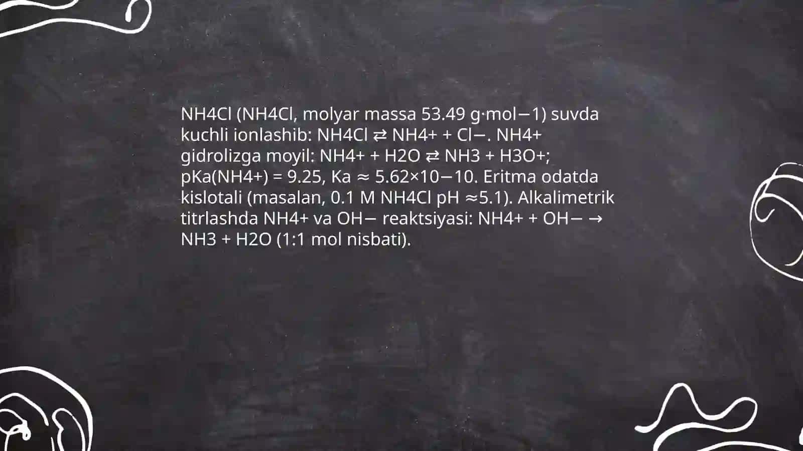 Quruq tuz tarkibidagi NH4C1 massa ulushini alkalimetriya usulida aniqlash 4
