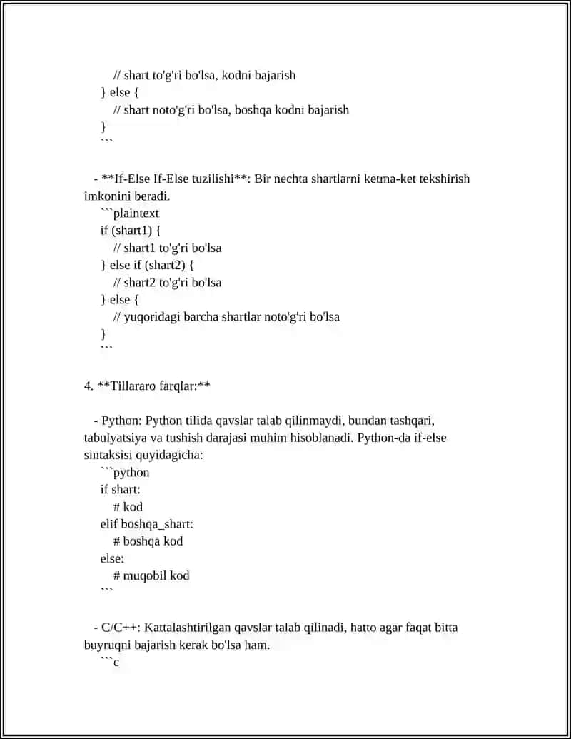 C++ DA SHART OPERATORLARI BILAN ISHLASH 4