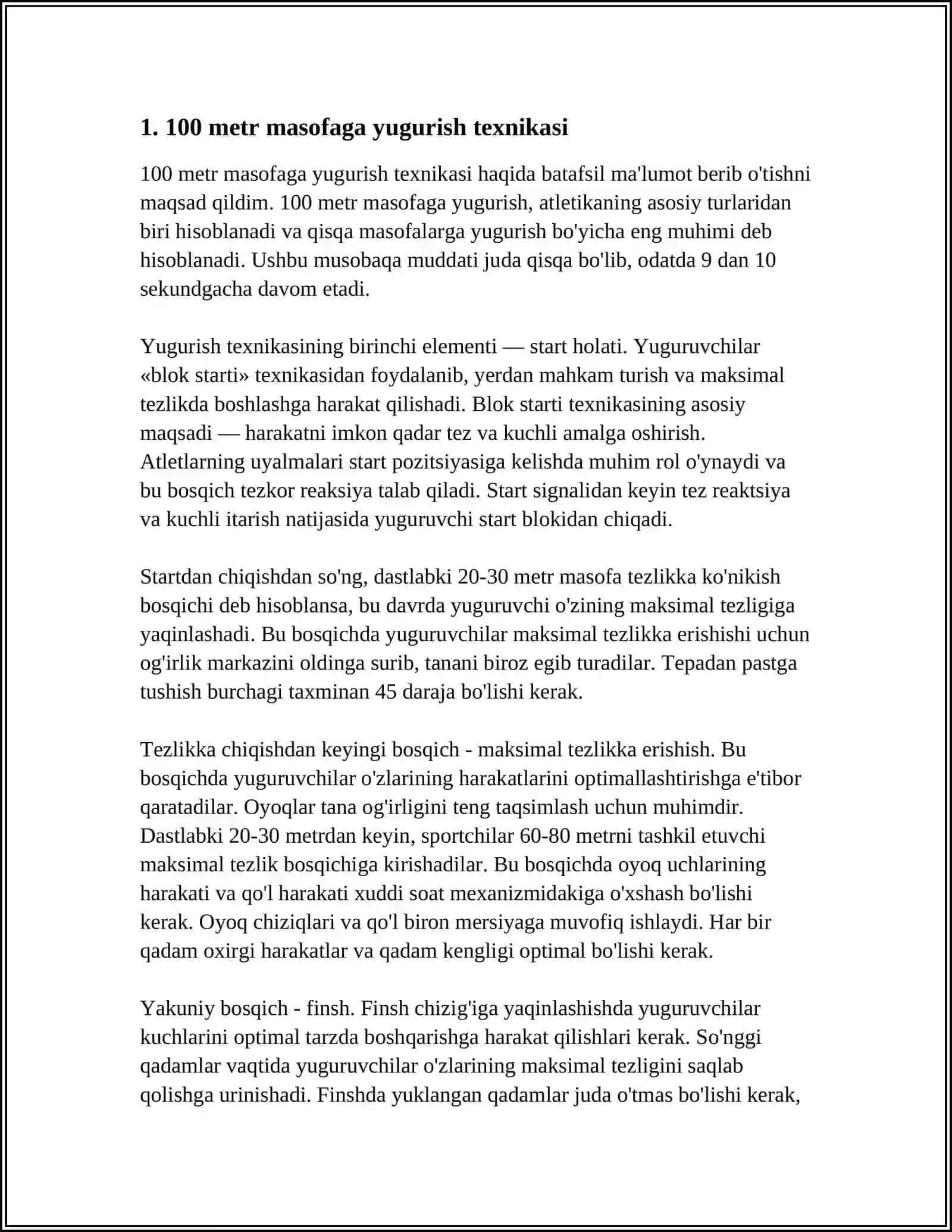 100 M 200 M 400 M MASOFALARGA YUGURISH VA ESTAFEDALI YUGURISH TEXNIKASINING FARQLI HUSUSIYATLARI 4