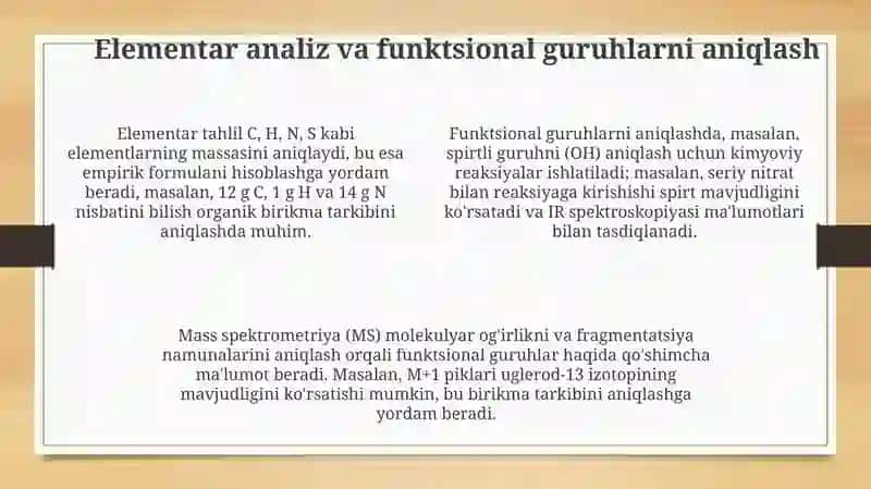 Kimyoviy usullar asosida nomalum organik birikmani tuzilishini aniqlash 4