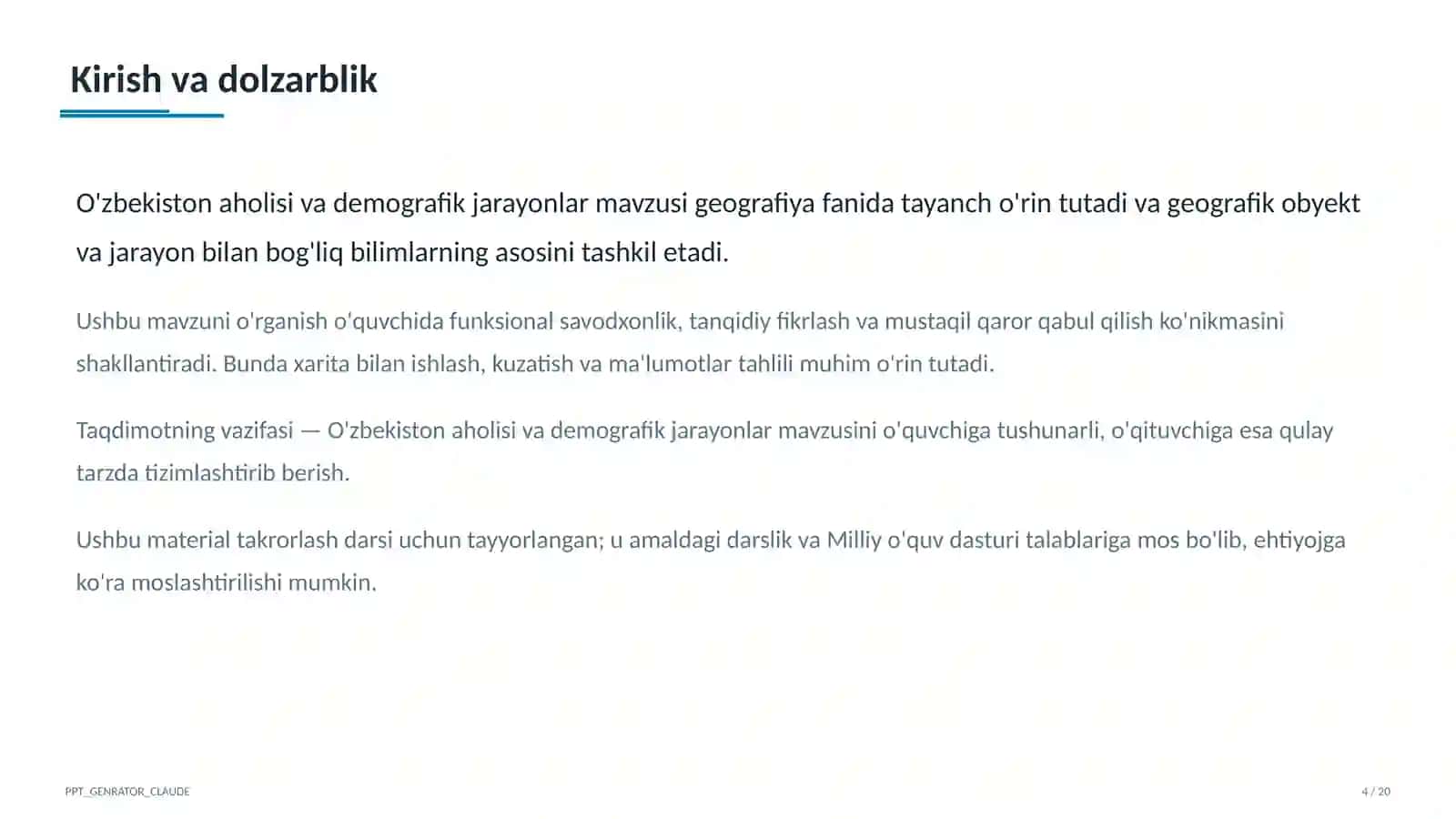 O'zbekiston aholisi va demografik jarayonlar (9-sinf) 4