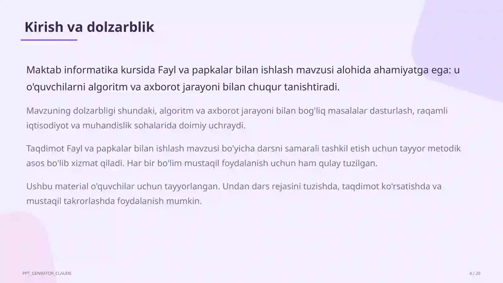 Fayl va papkalar bilan ishlash (5-sinf) - Informatika va axborot texnologiyalari (5–11) — o'quvchilar uchun 4