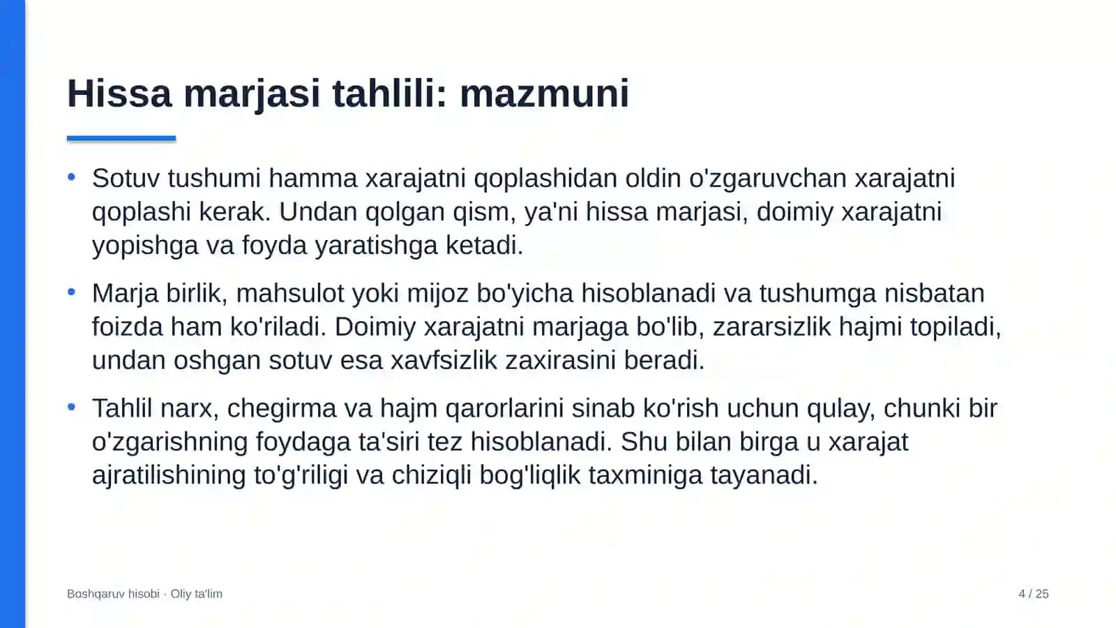 Boshqaruv hisobi · Oliy ta'lim 4