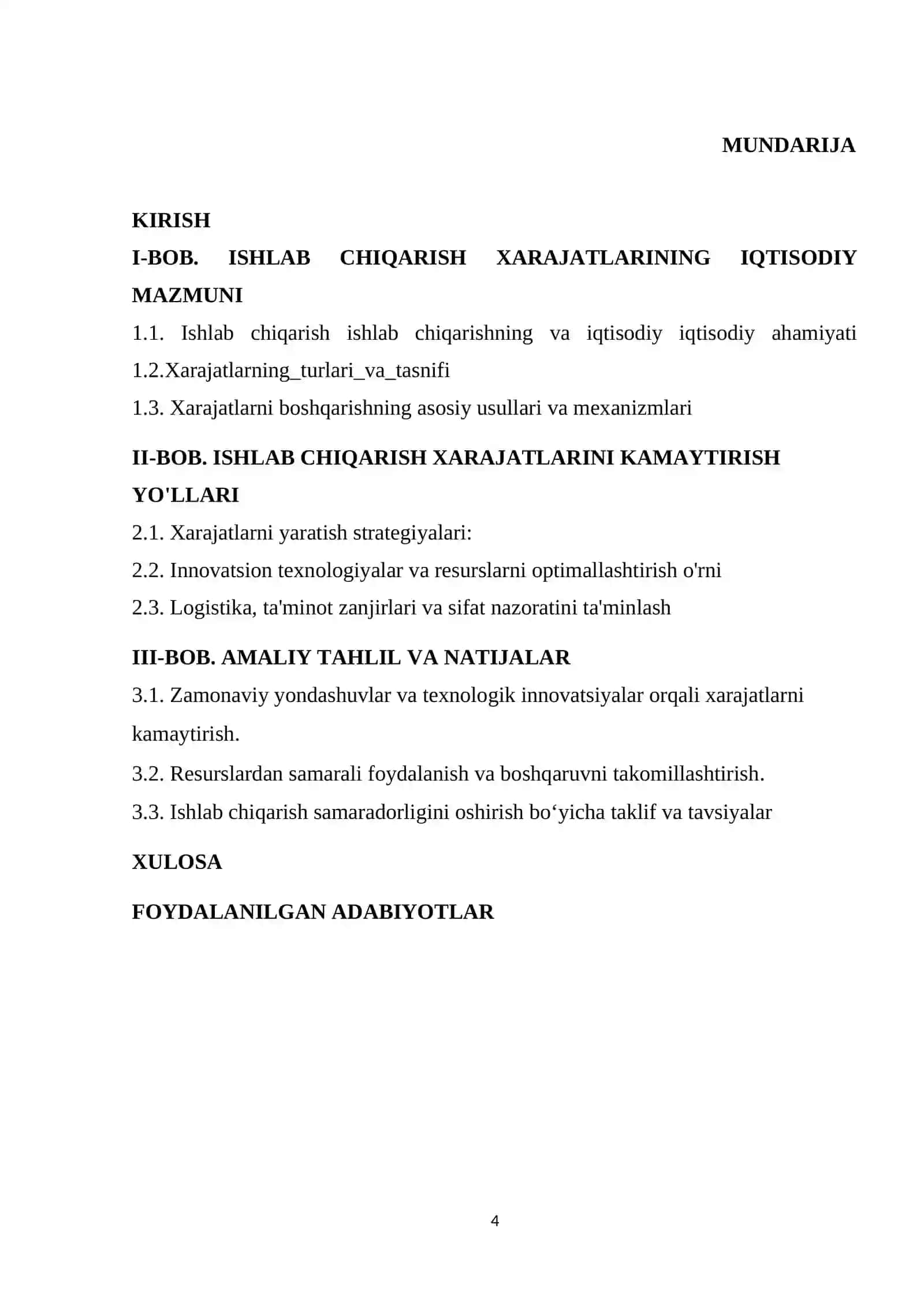 Ishlab chiqarish xarajatlari va ularni kamaytirish yo’llari 4