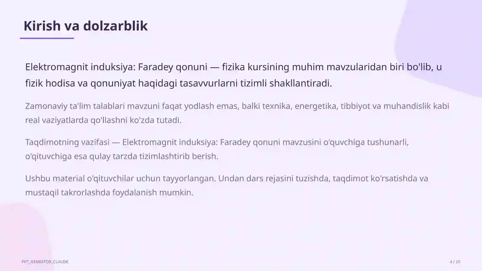 Elektromagnit induksiya: Faradey qonuni (11-sinf) 4