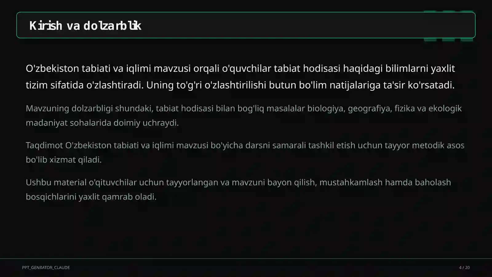 O'zbekiston tabiati va iqlimi (4-sinf) 4