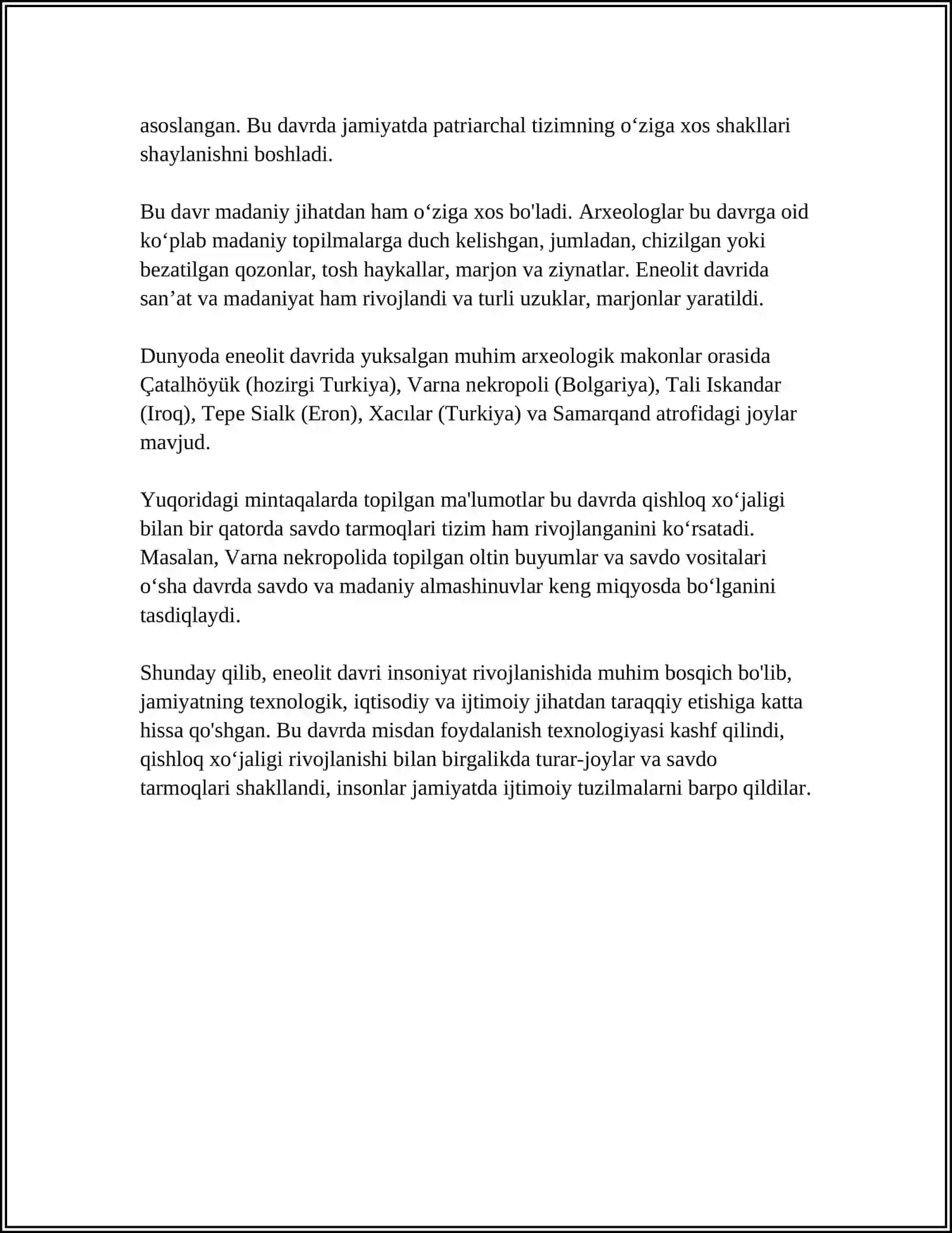 ENEOLIT VA BRONZA DAVRI XUSUSIYATLARI VA YODGORLIKLARI O’RGANILISHI 4