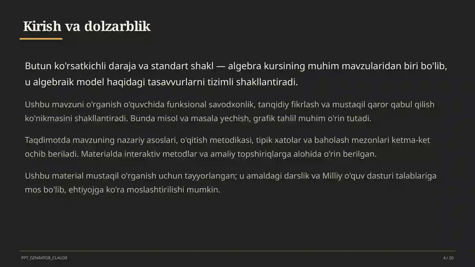 Butun ko'rsatkichli daraja va standart shakl (8-sinf) 4