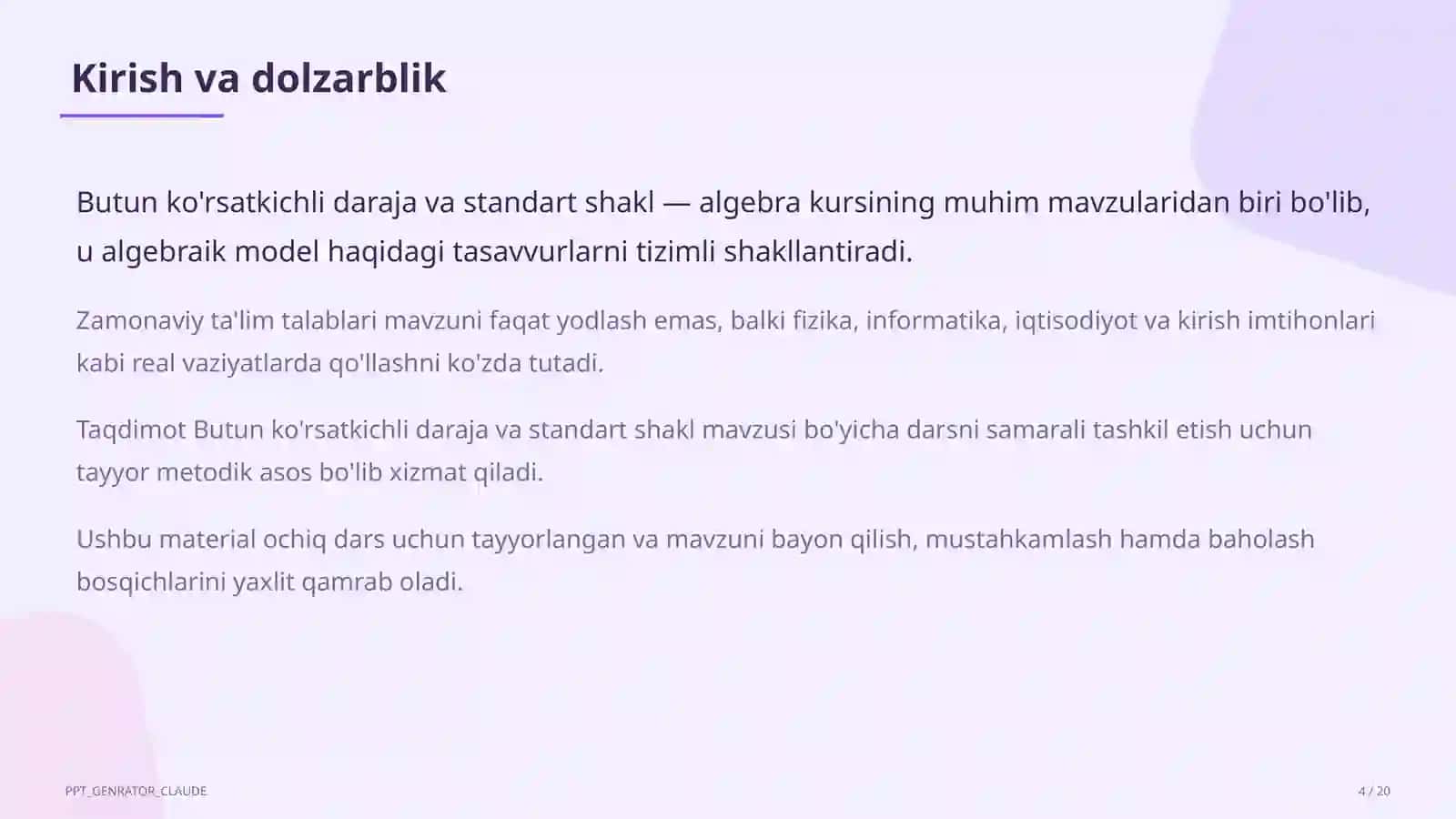 Butun ko'rsatkichli daraja va standart shakl (8-sinf) 4