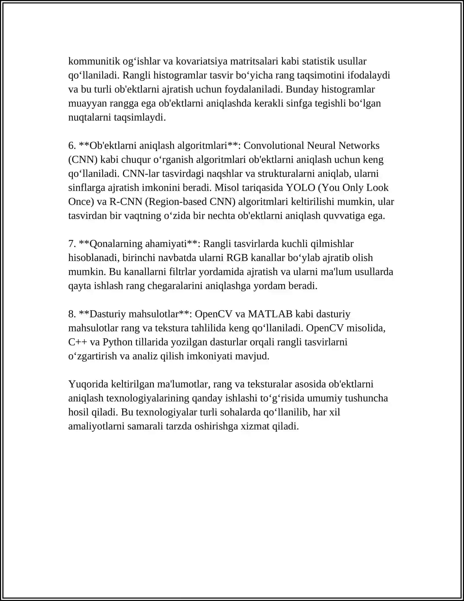 FOTOSURATLARDA OB'EKTLAMI TANIB OLISH UCHUN TASVIMI QAYTA ISHLASH USULLARINI QIYOSIY TAHLIL GILISH 4