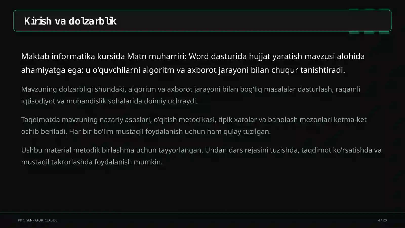 Word dasturida hujjat yaratish (6-sinf) 4