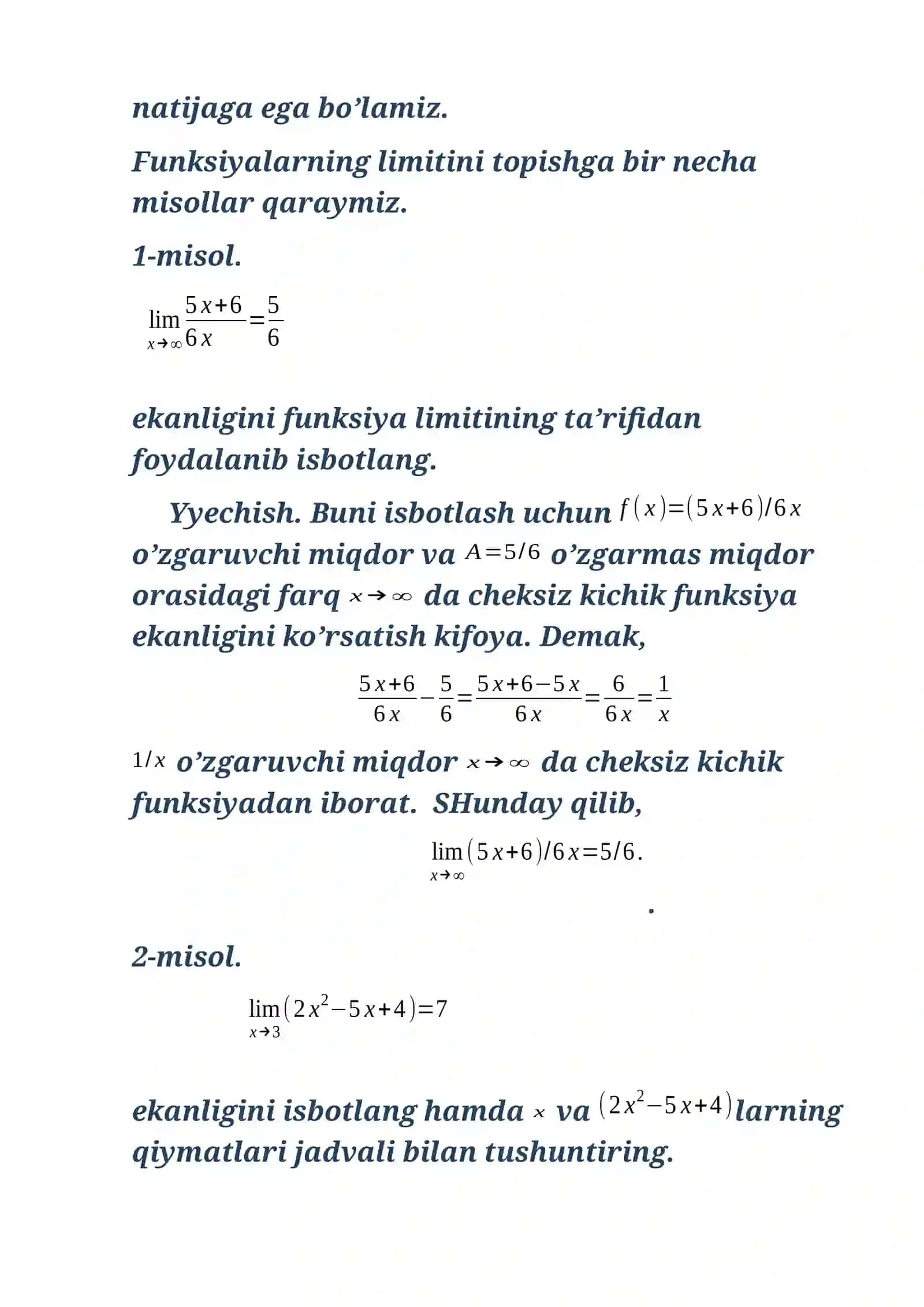 Matematik analiz - Aniqmasliklar va ularni ochishga doir misollar yechish 4