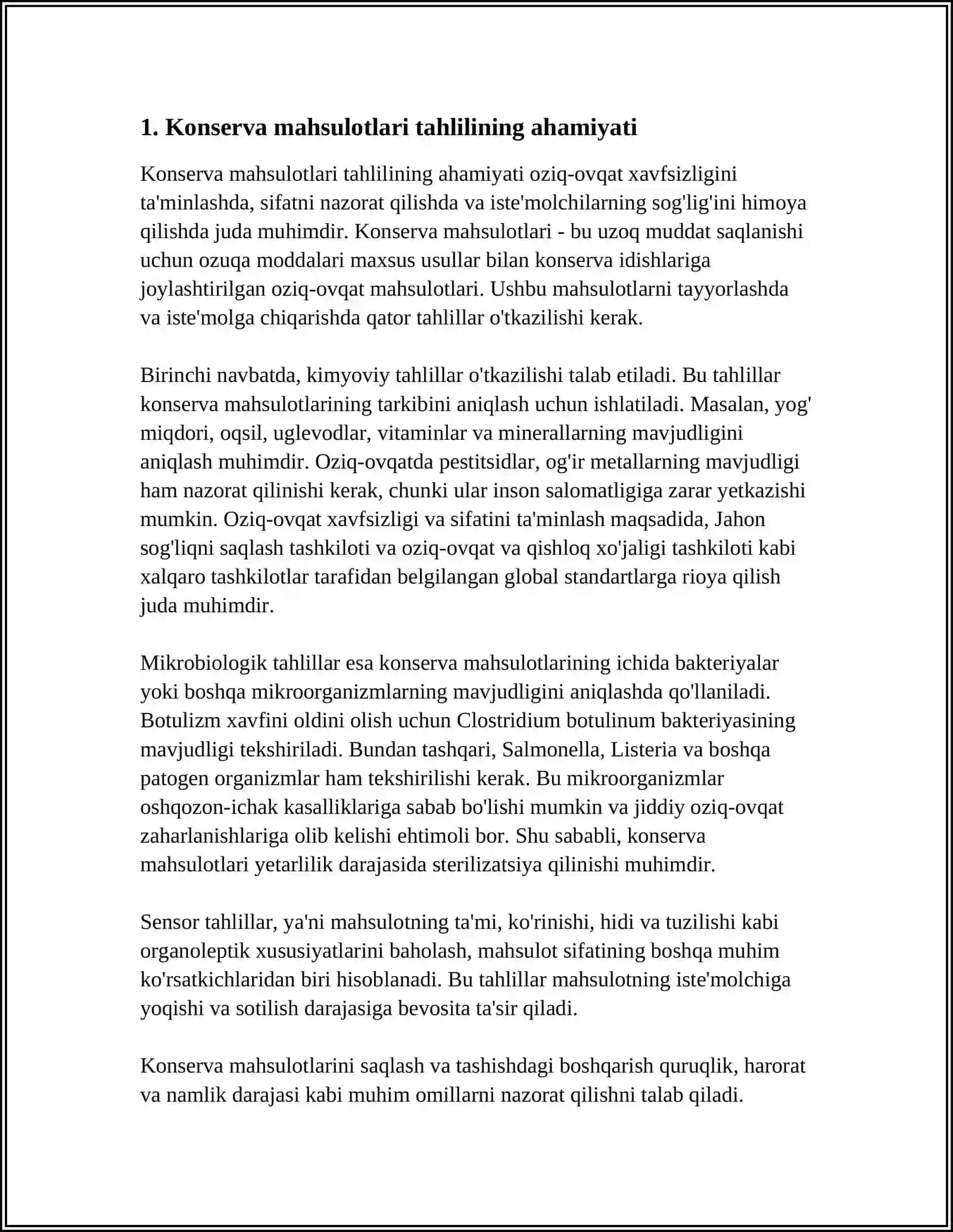 KONSERVA MAHSULOTLARINI ANALIZ QILISH UCHUN NAMUNALAR OLISH VA ULARNI TAHLIL QILISH 4