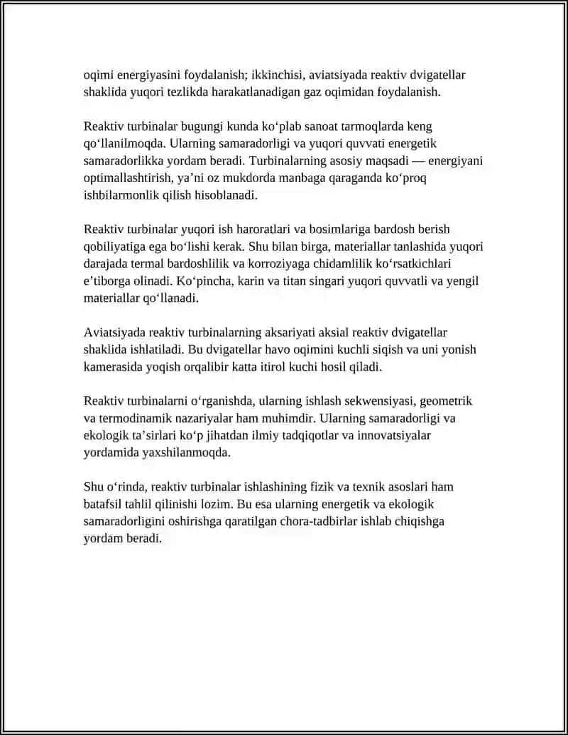 REAKTIV TURBINALARNI TUZULISHI VA ISHLASH PRINSPI 4