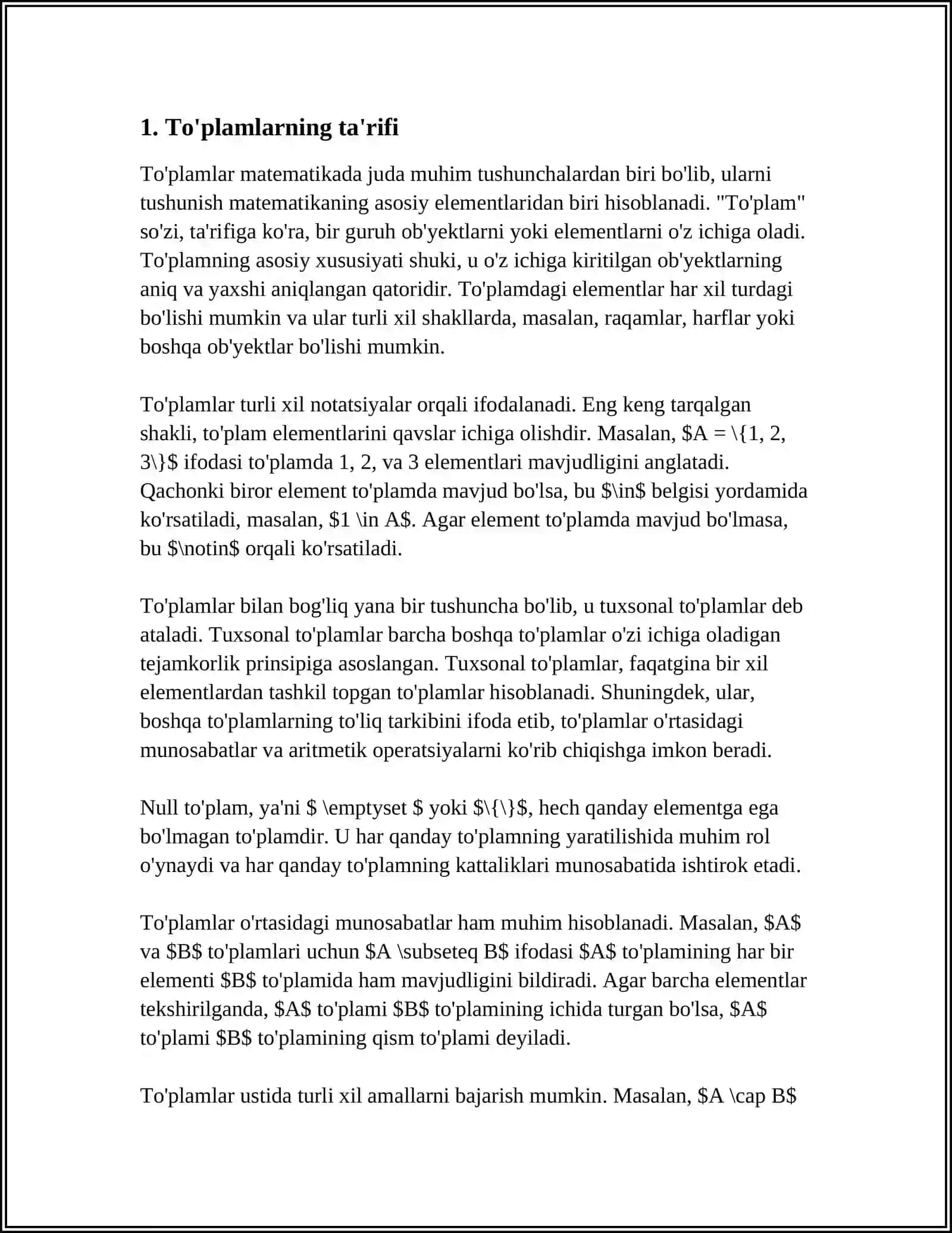 TO'PLAMLARNI TO'PLAMLARGA O'ZARO BIR QIYMATLI AKSLANTIRISH.TENG QUVVATLI TO'PLAMLAR. TO'PLAMDAGI MUNOSABAT UNING XOSSALARI 4