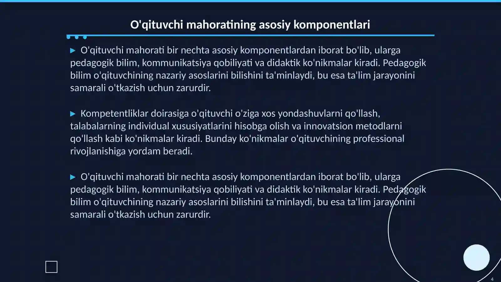 O'qituvchi mahorati masalalari 4