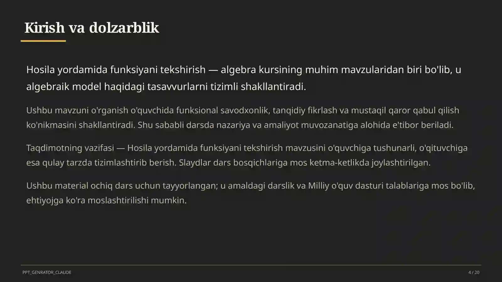 Hosila yordamida funksiyani tekshirish (11-sinf) 4