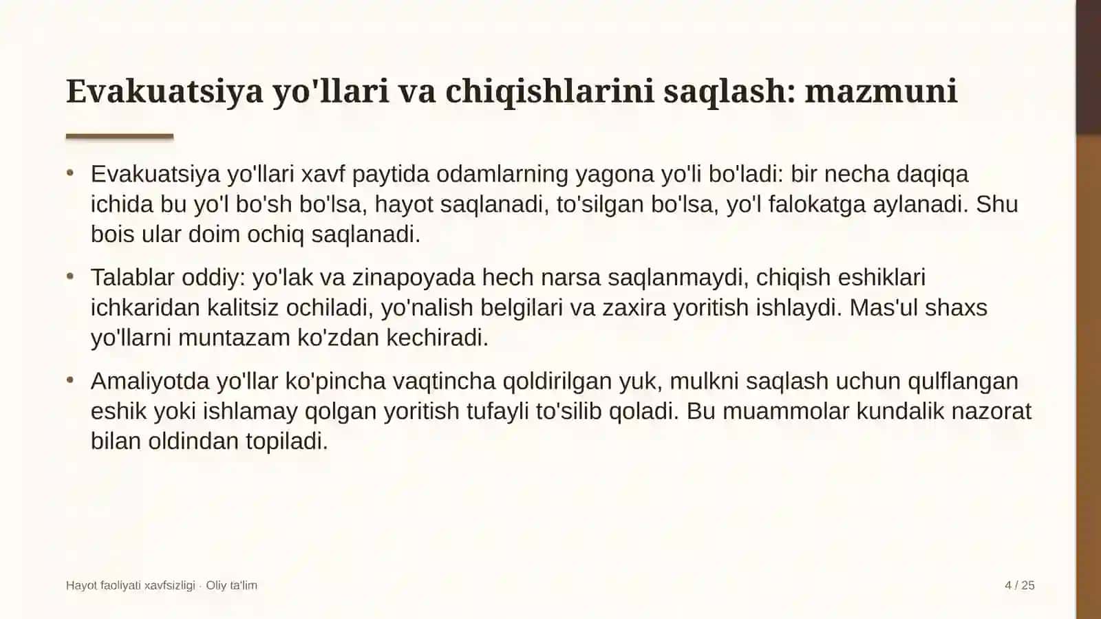 radiatsiyaviy xavfsizlik sohasida evakuatsiya yo'llari va chiqishlarini saqlash 7451 4