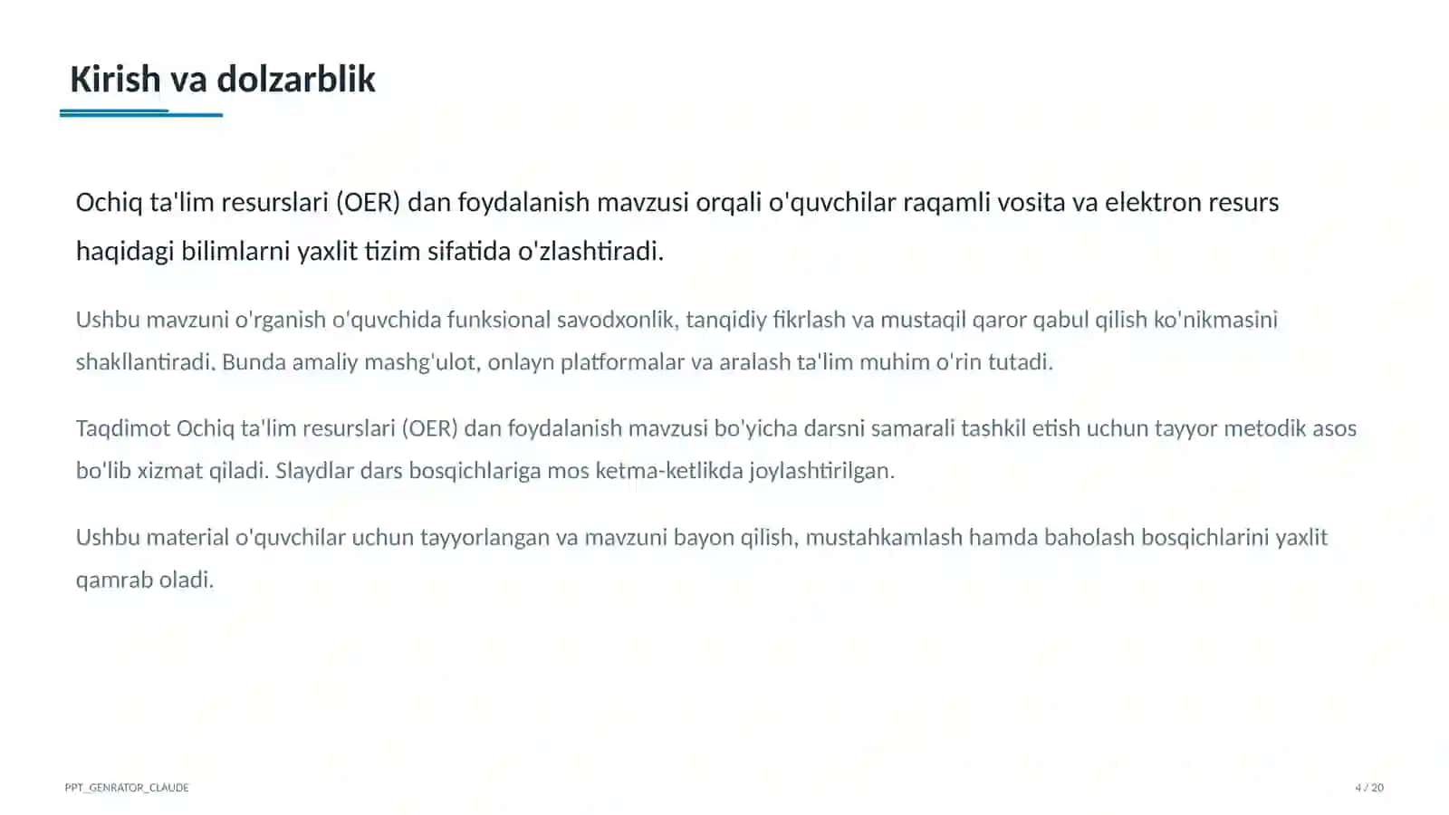 Ochiq ta'lim resurslari (OER) dan foydalanish 4