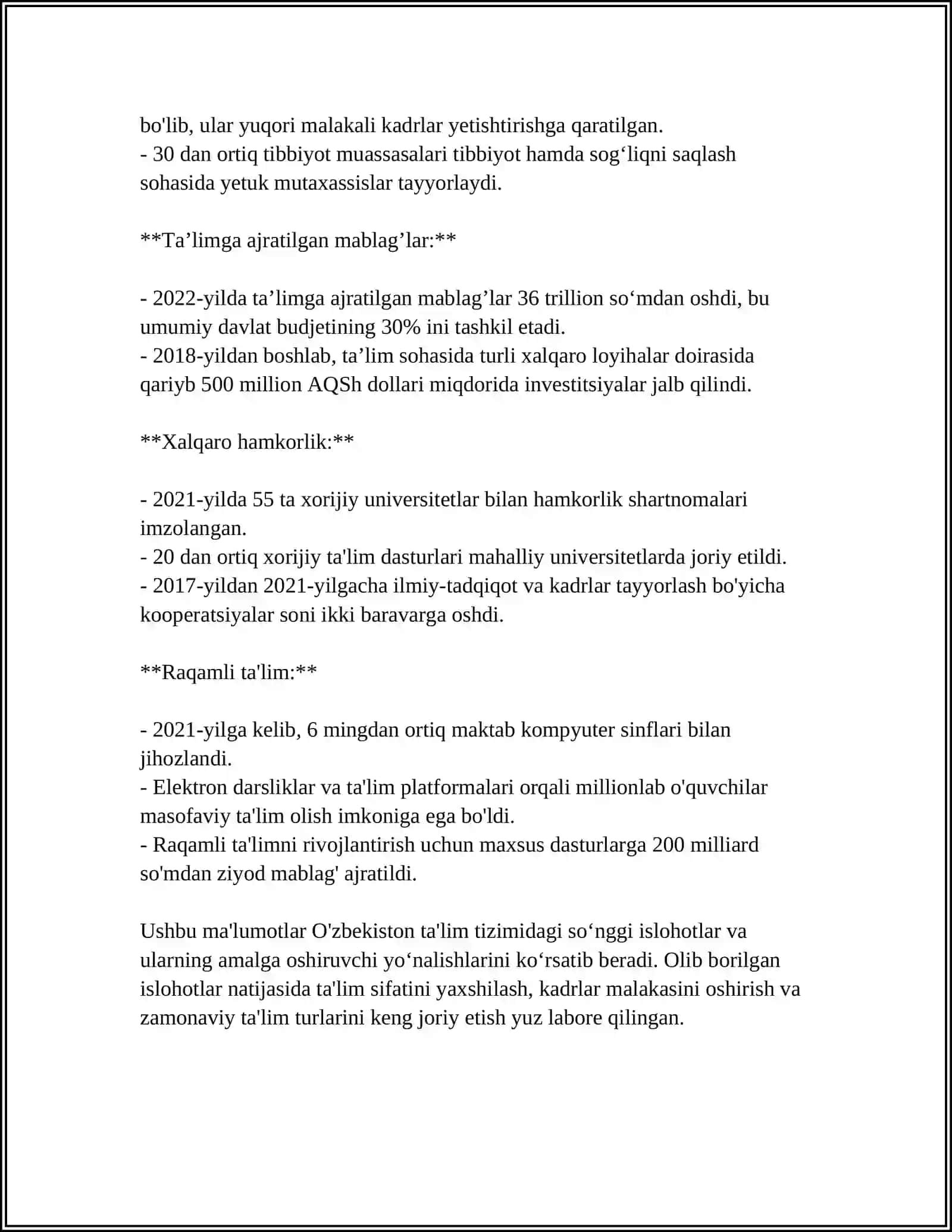 Mavzu: O'ZBEKISTONDA IJTIMOIY SOHADA AMALGA OSHIRILAYOTGAN O'ZGARISHLAR MAZMUN VA MOHIYATI 4