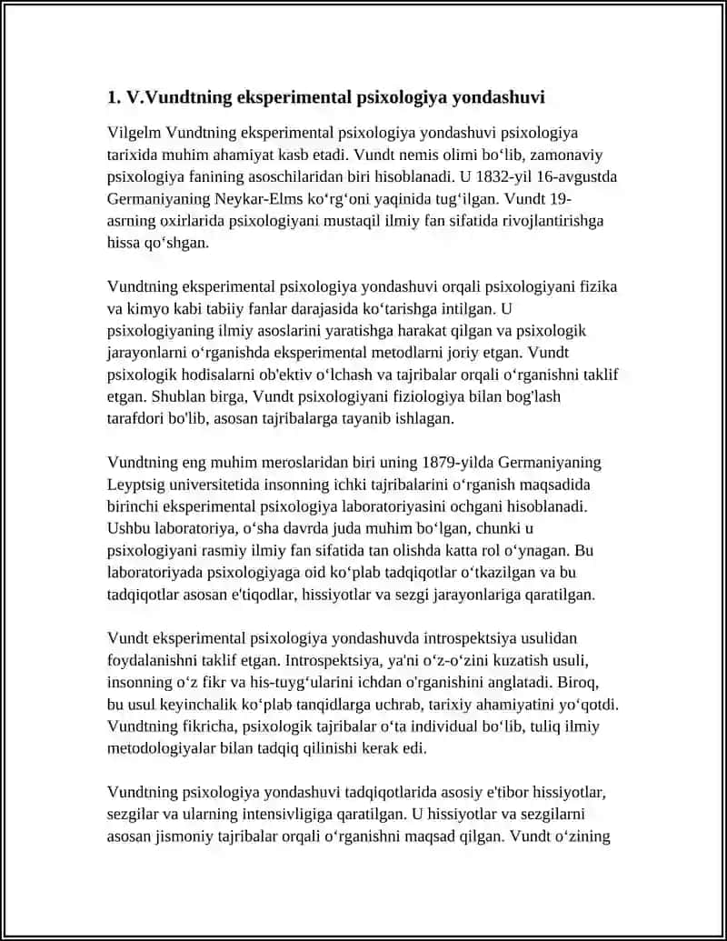 V.VUNDTNING EKSPERIMENTAL PSIXOLOGIYASI VA E.TITCHENERNING RADIKAL INTROSPEKTSIONIZMI 4