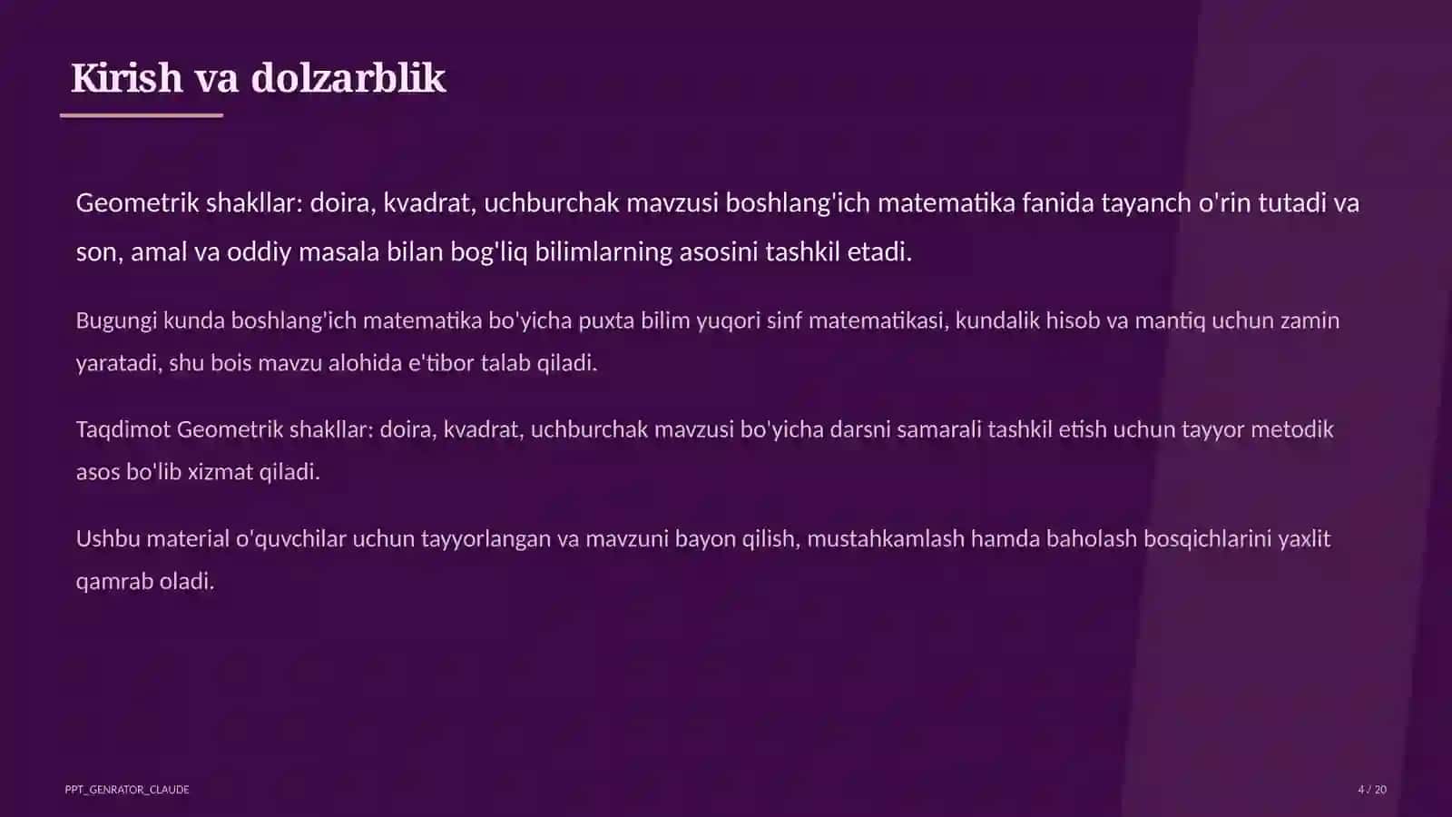 Boshlang'ich sinf: Matematika (1–4) 4