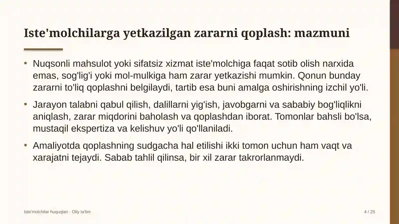 Madaniyat markazlarida iste'molchilarga yetkazilgan zararni qoplash tartibi 4