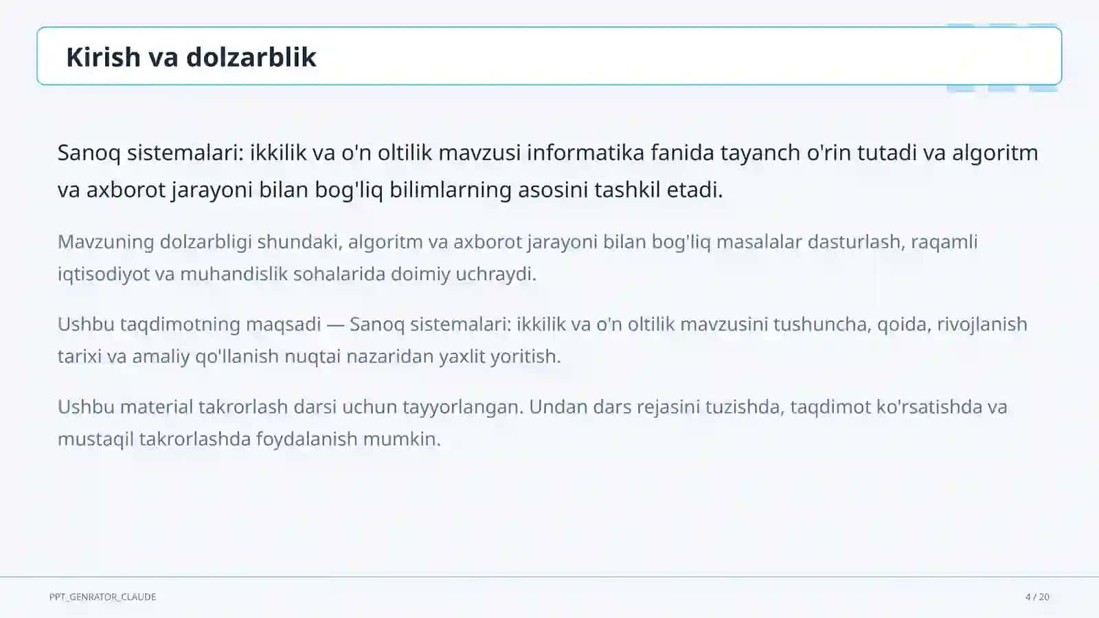 Sanoq sistemalari: ikkilik va o'n oltilik (7-sinf) 4