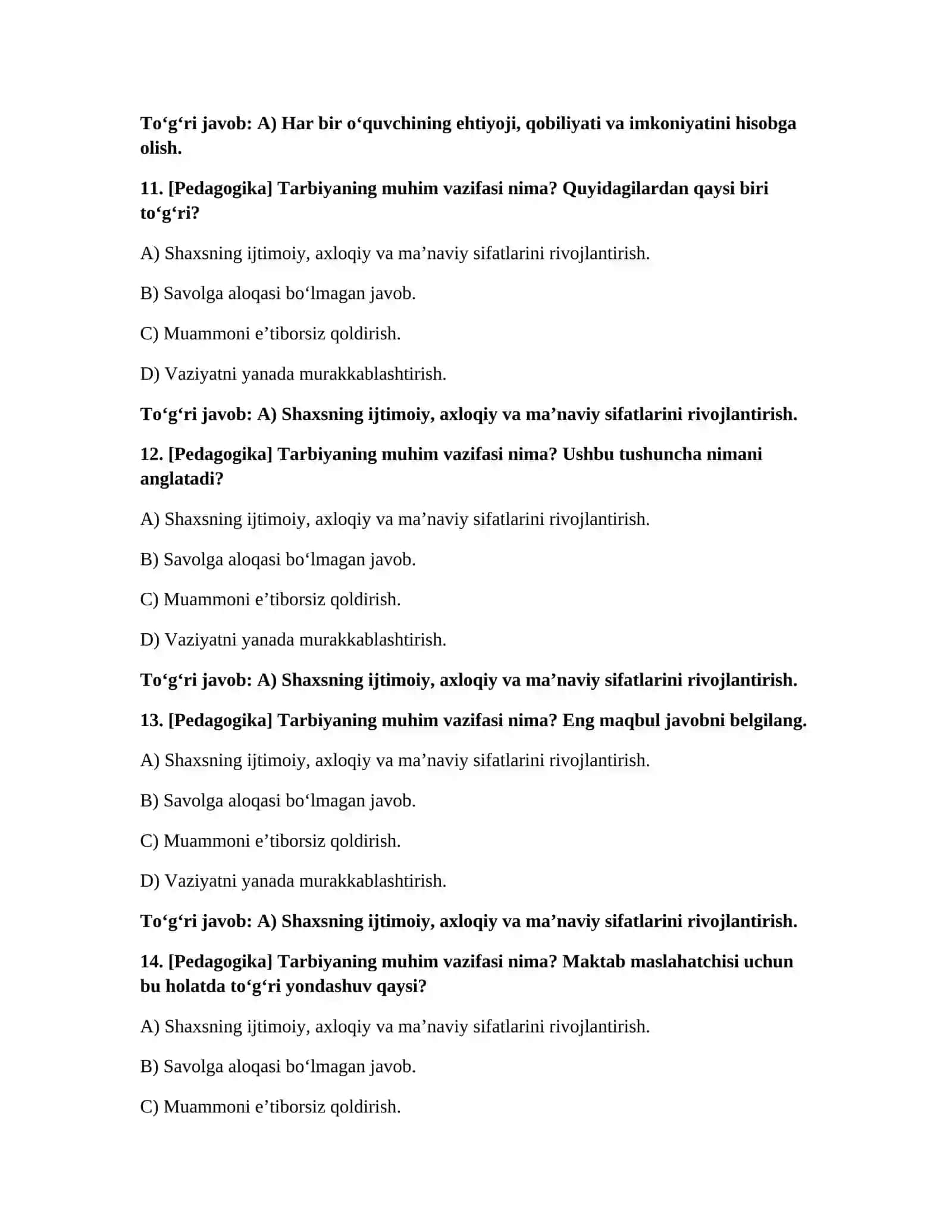 Maktab maslahatchisi 1000 test javobi 4