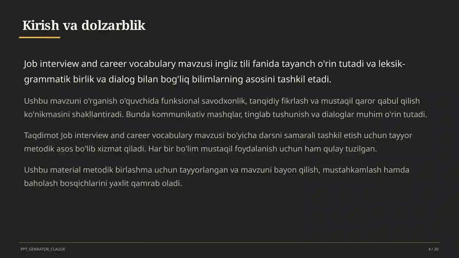 Job interview and career vocabulary (11-sinf) 4