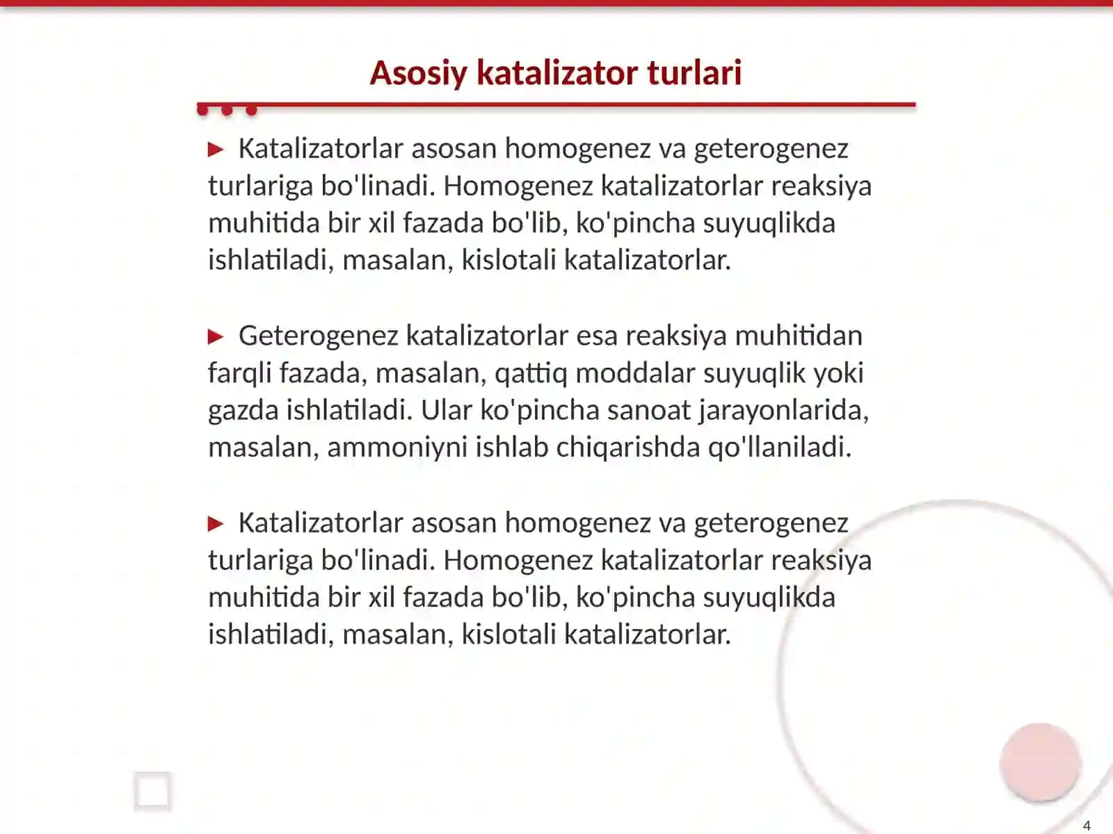 Boshlangʻich davrdagi qurilmalardagi katalizatorlar 4