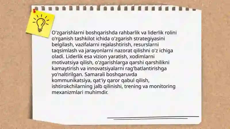Tashkiliy o'zgarishlar va ularni boshqarish strategiyalari 4