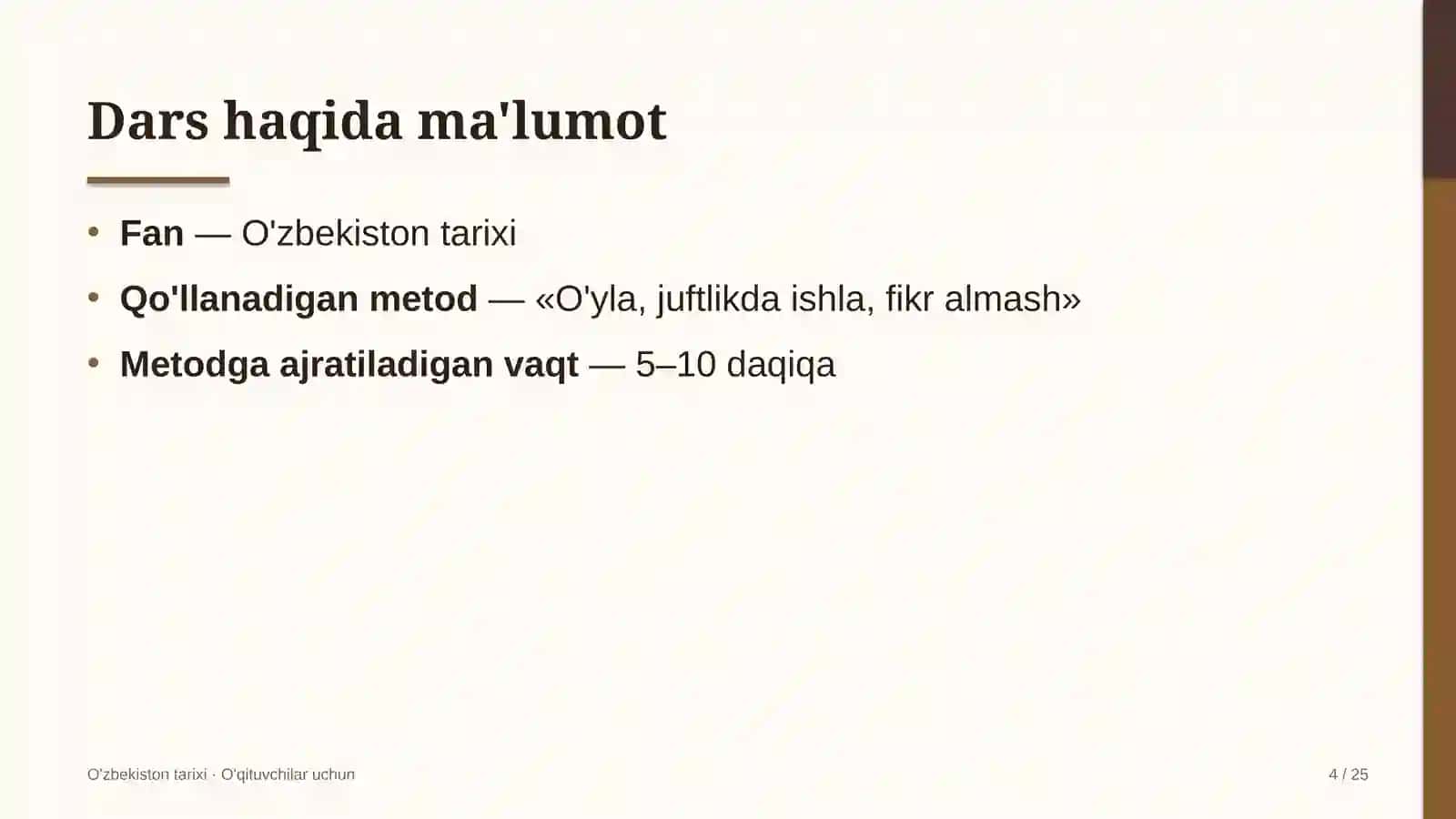 o'zbekiston tarixi darslarida o'yla juftlikda ishla fikr almash metodidan foydalanish 9881 4