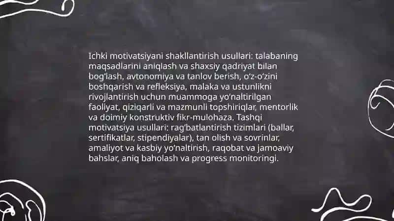 Talaba faoliyatiga kasbiy motivatsiya va maqsad qoʻyish usullari 4