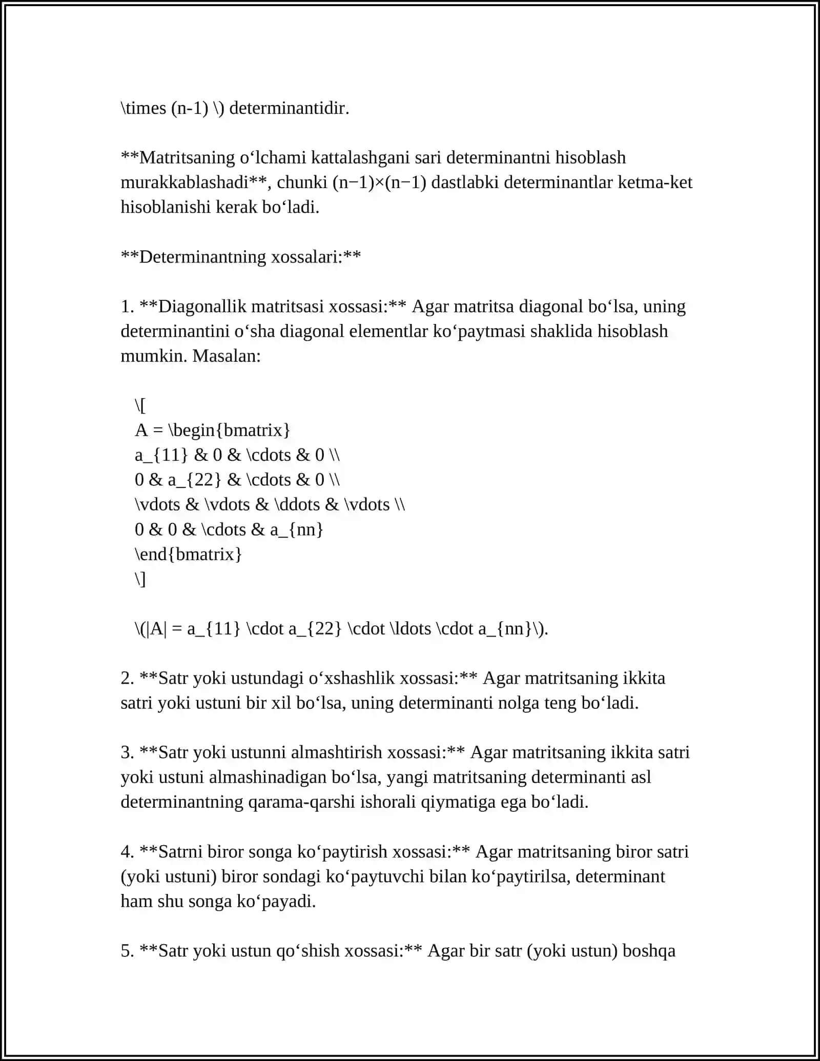 DETERMINANTLAR VA ULARNING XOSSALARI 4