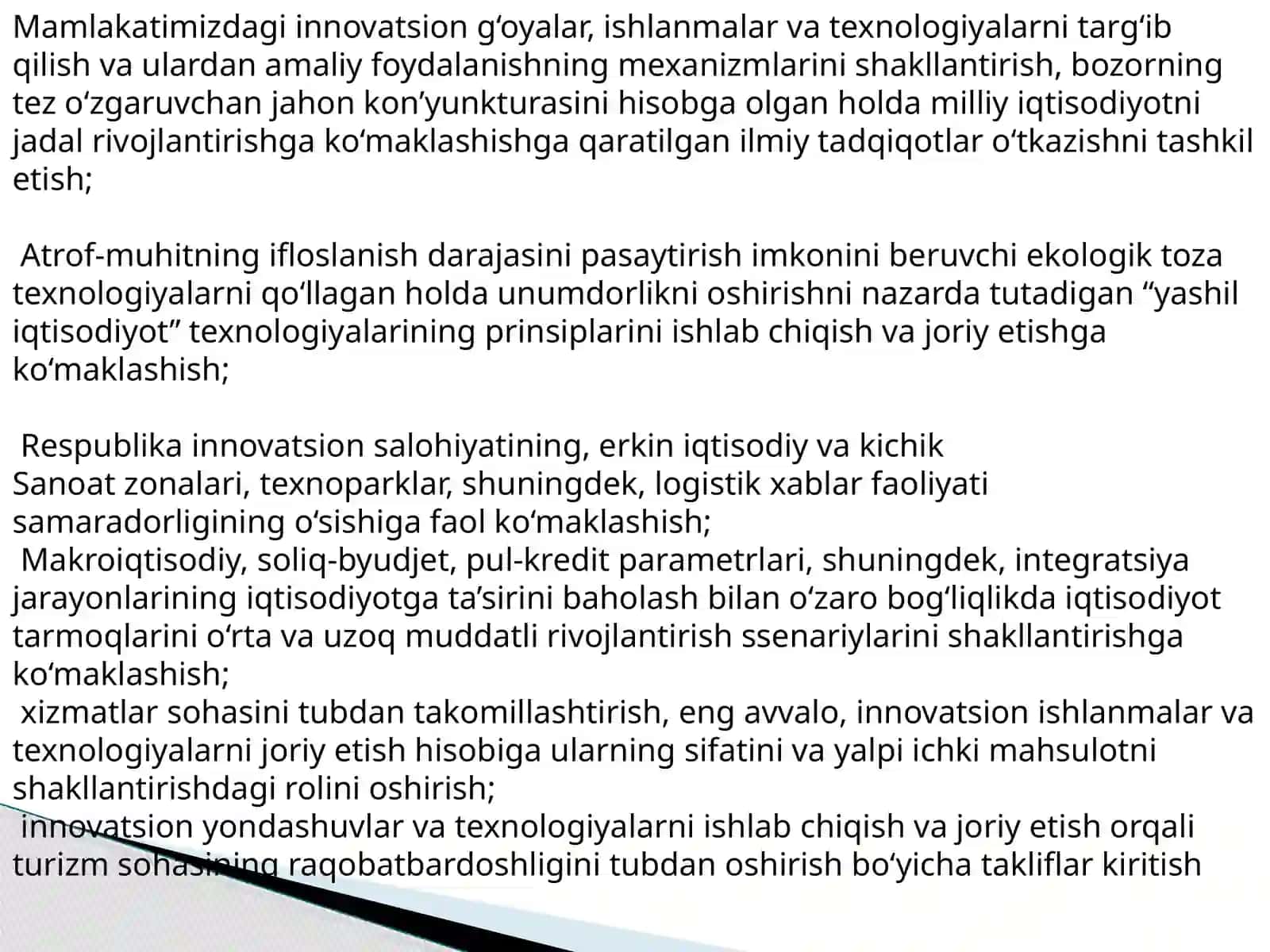 INAVATSION G’OYALAR VA TEXNALOGIYALARNI ISHLAB CHIQARISHGA,JAMIYAT HAYOTIGA IZCHIL TATBIQ ETISH 4
