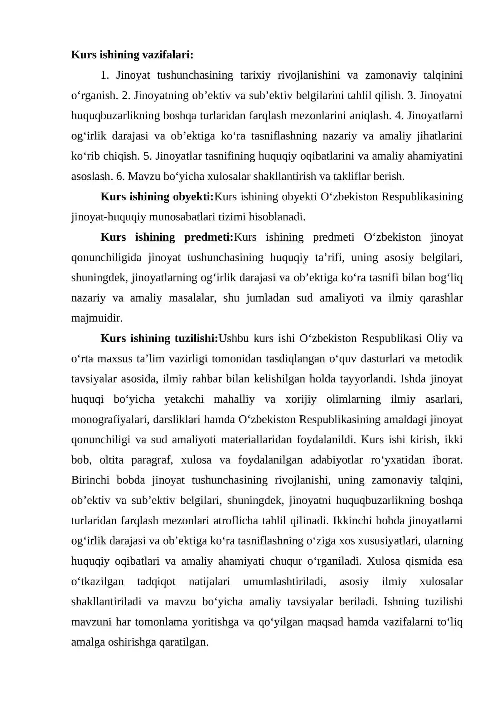 O‘zbekiston jinoyat qonunchiligiga ko‘ra jinoyat tushunchasi va uning tasnifi 26 4