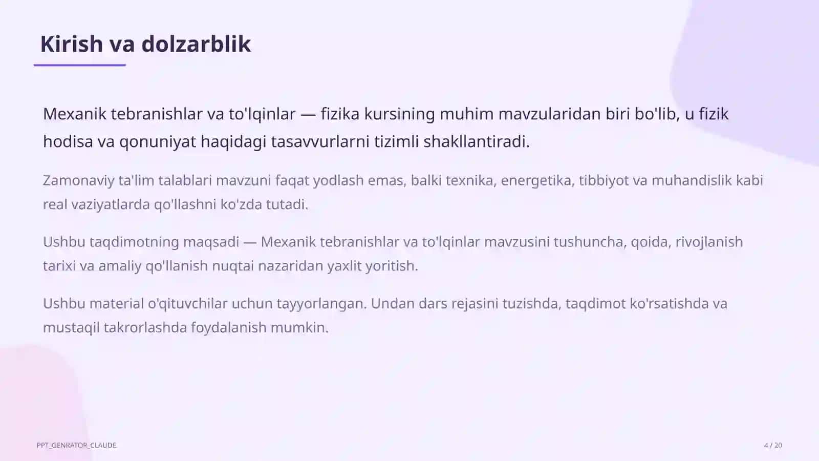 Mexanik tebranishlar va to'lqinlar (9-sinf) 4