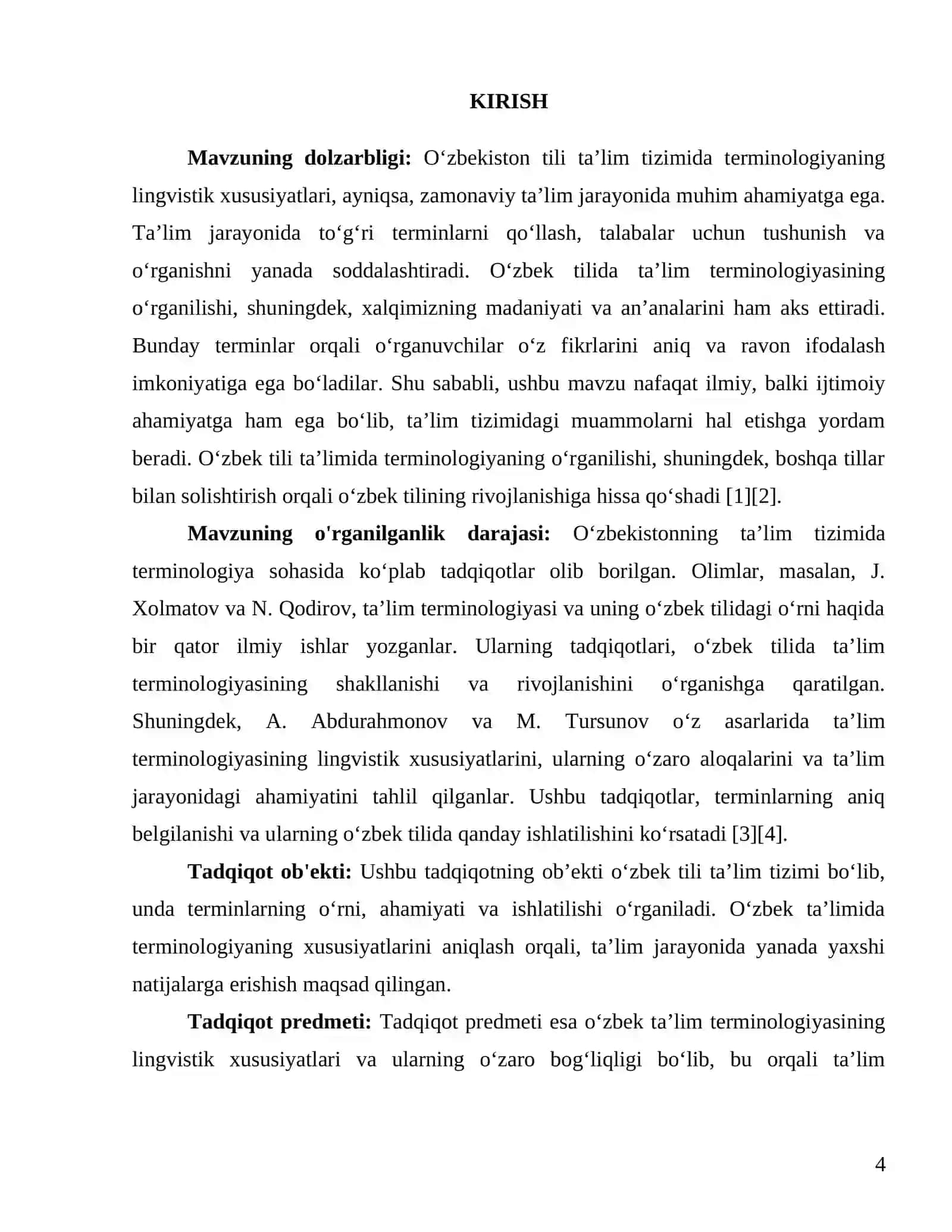 "O'zbek tili ta’lim tizimi terminologiyasining lingvistik xususiyatlari" 4