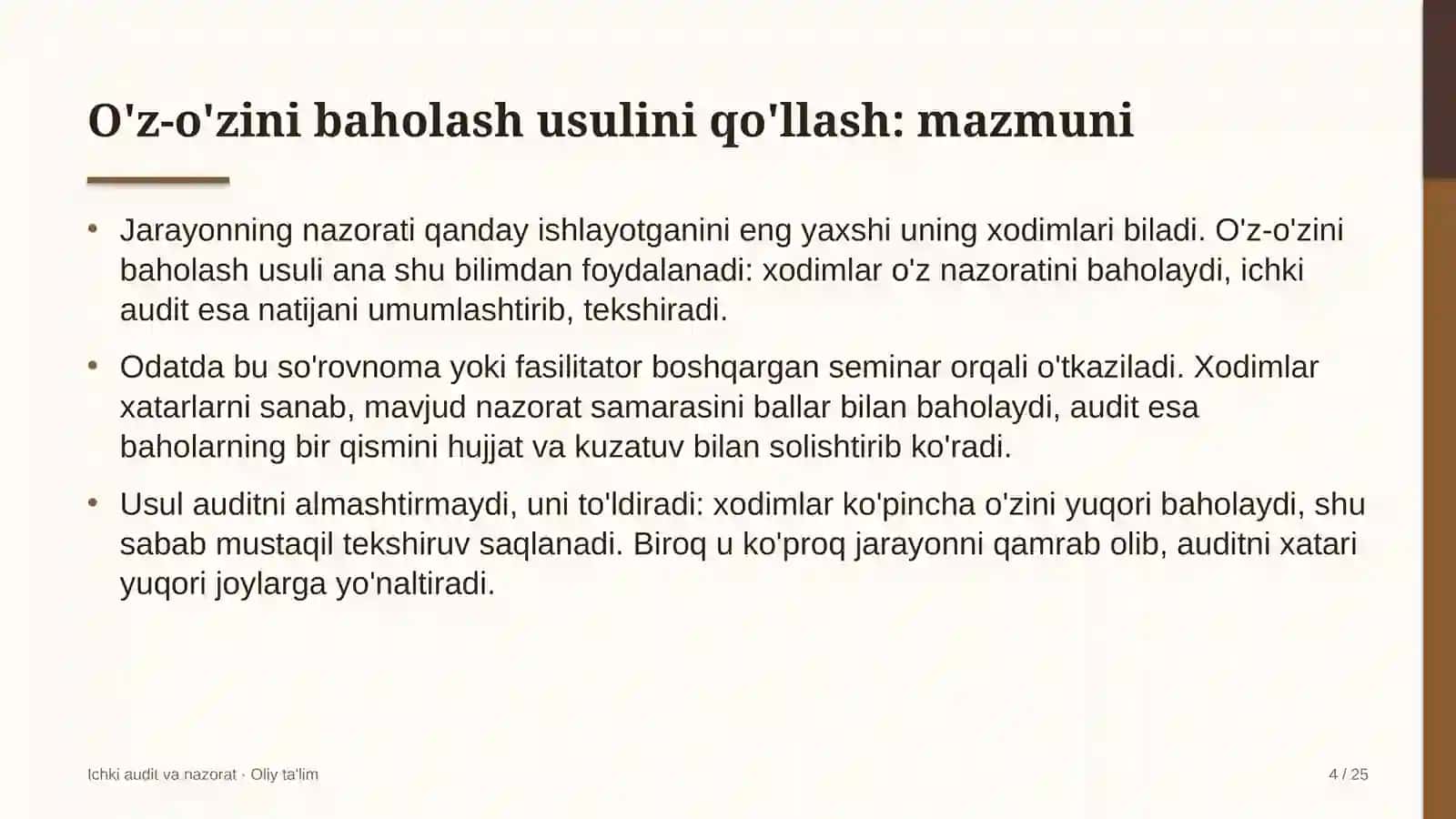 to'lov tashkilotlarida o'z o'zini baholash usulini qo'llash 7161 4
