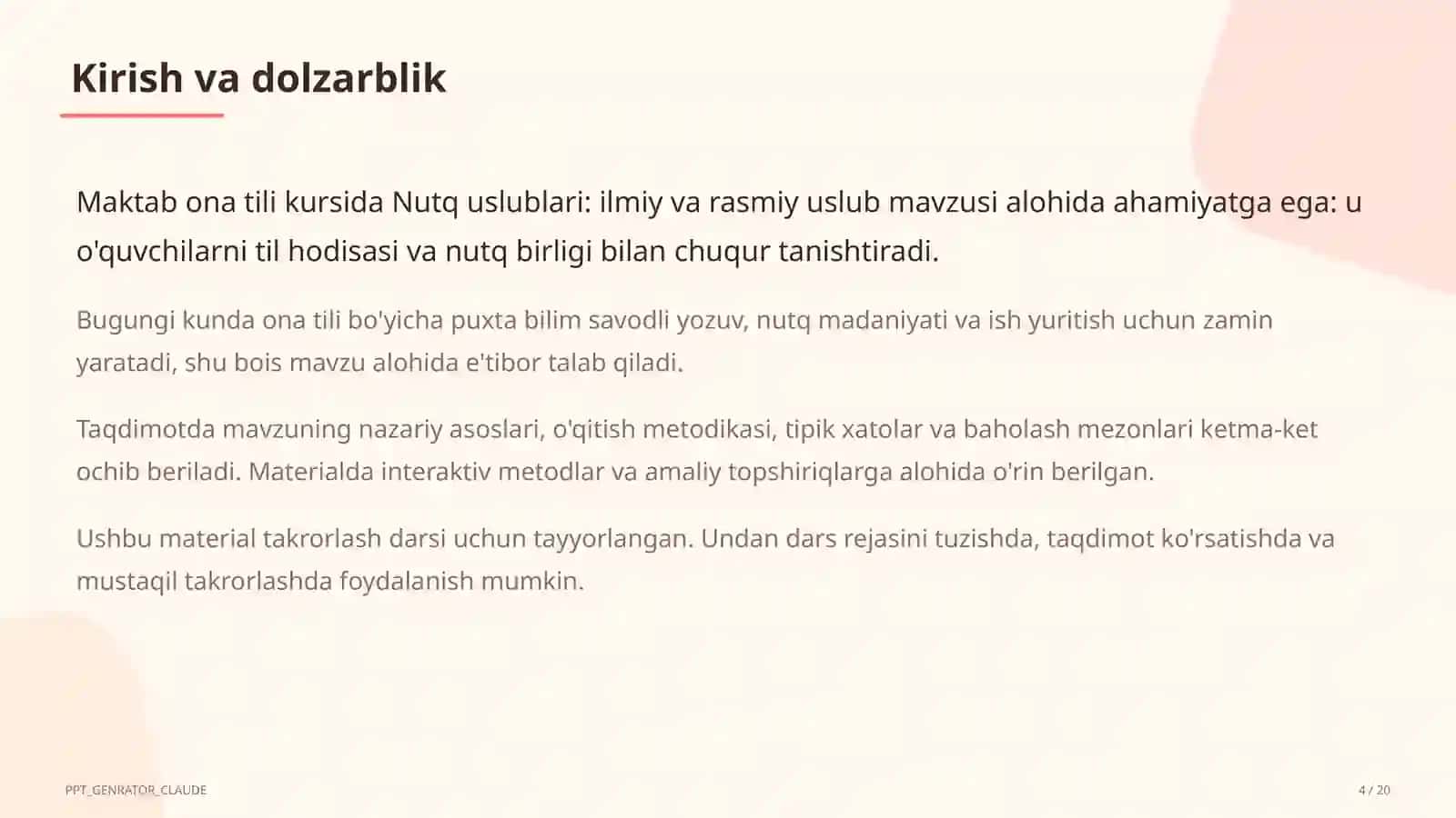 Nutq uslublari: ilmiy va rasmiy uslub (10-sinf) 4