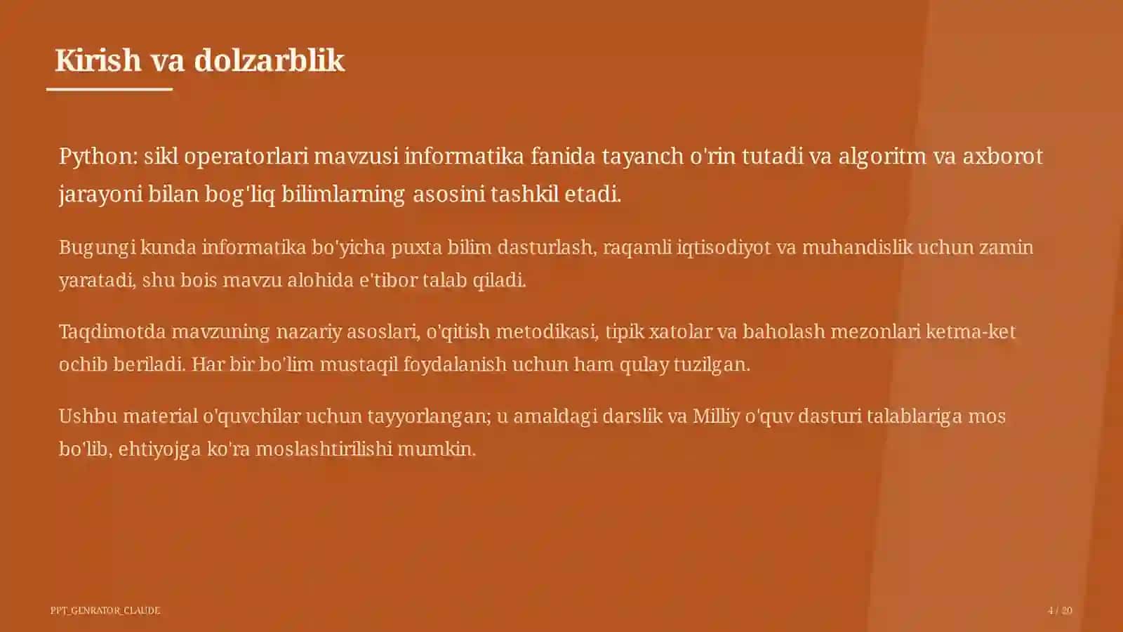 Python: sikl operatorlari (8-sinf) 4