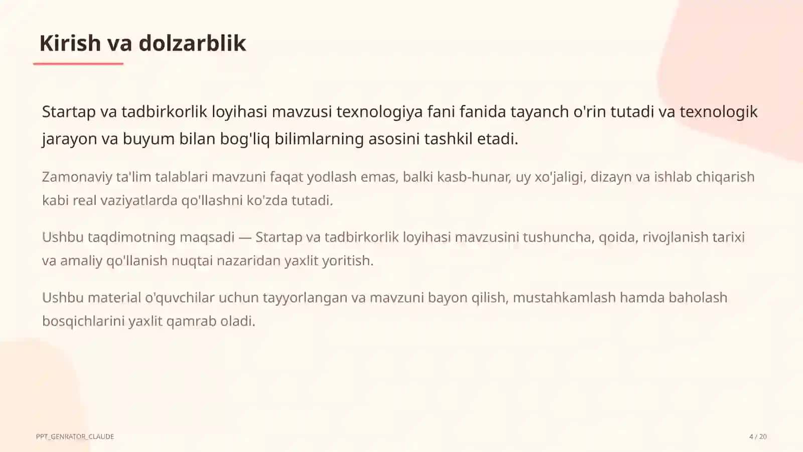 Startap va tadbirkorlik loyihasi (11-sinf) 4
