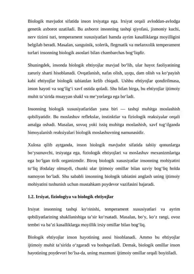 INSONDA BIOLOGIK VA IJTIMOIY ASOSLARNING O‘ZARO NISBATI 4