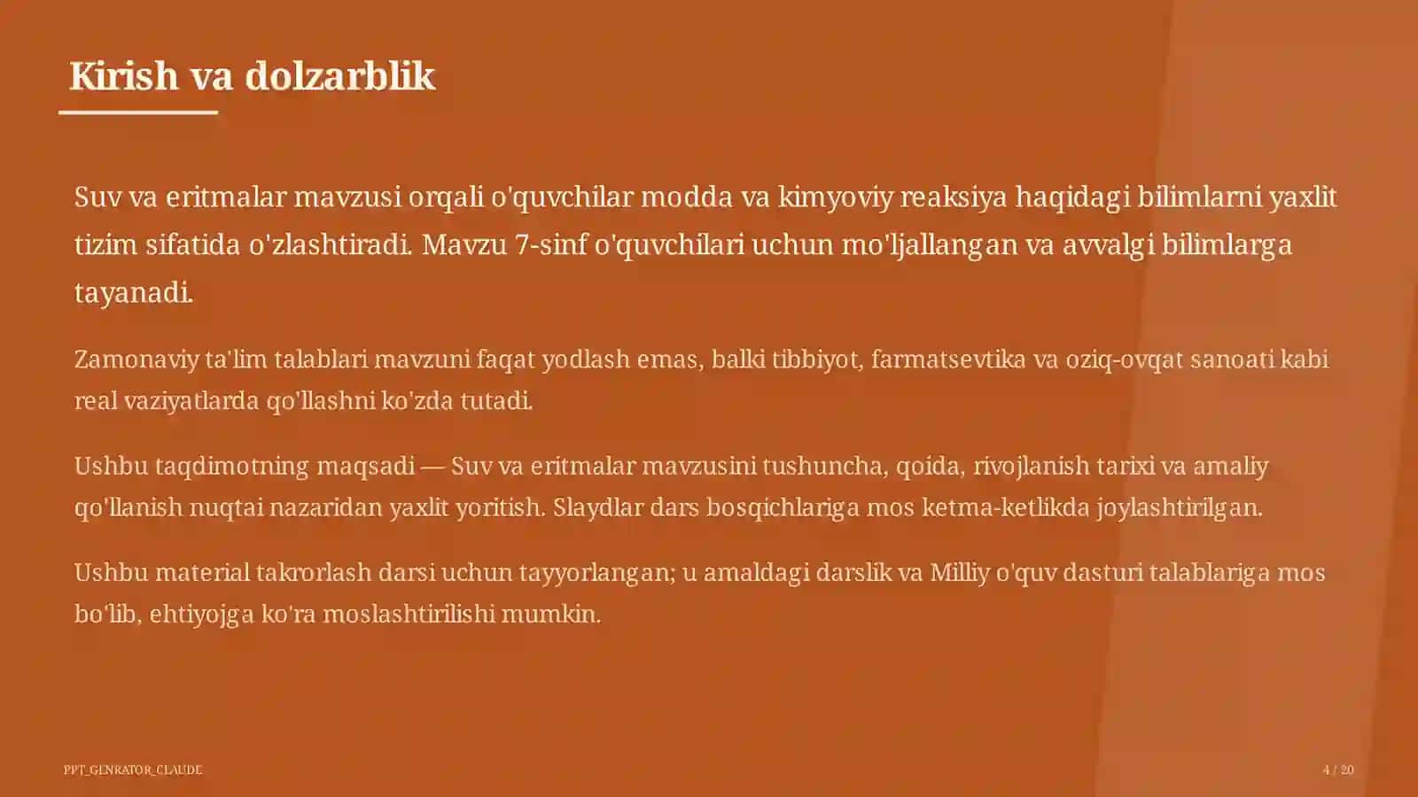 Kimyo (7–11) — takrorlash darsi uchun 4