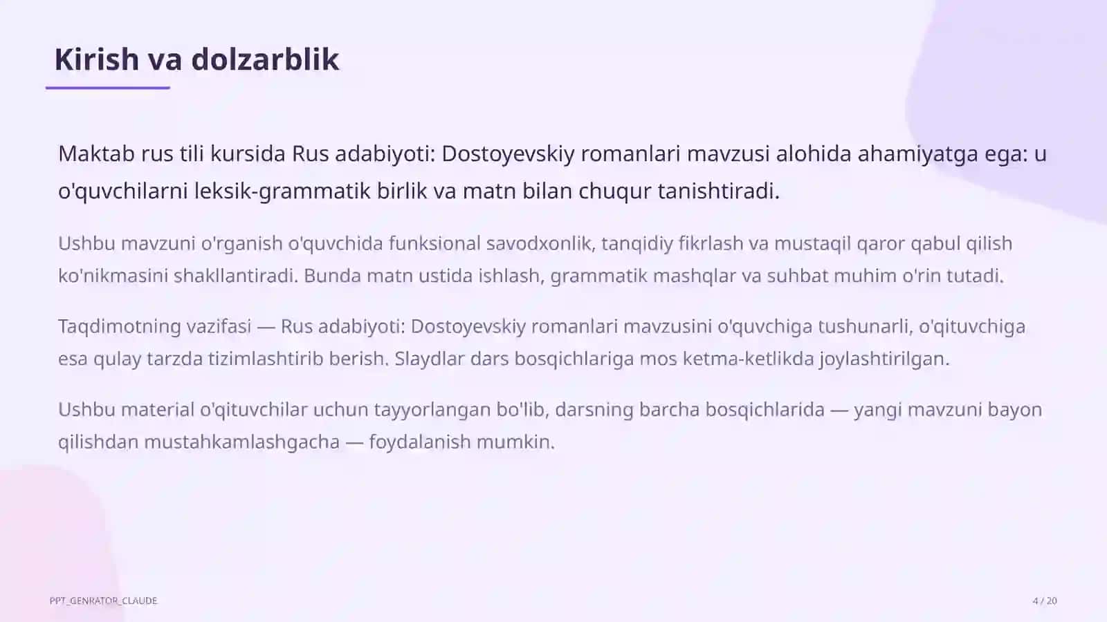 Rus adabiyoti: Dostoyevskiy romanlari (11-sinf) 4
