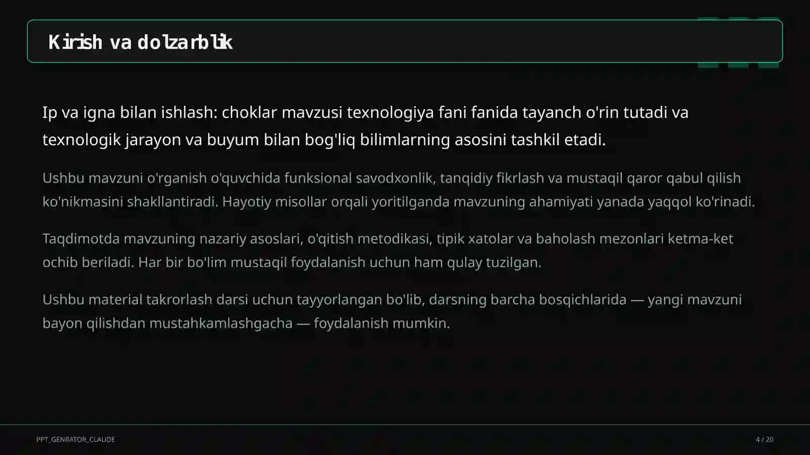 Ip va igna bilan ishlash: choklar (3-sinf) 4